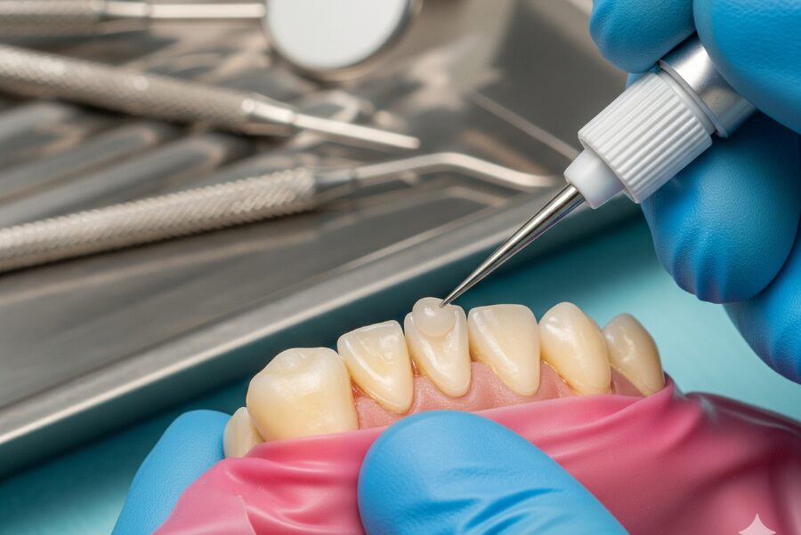 Dentist performing painless tooth bonding process in Alexandria VA