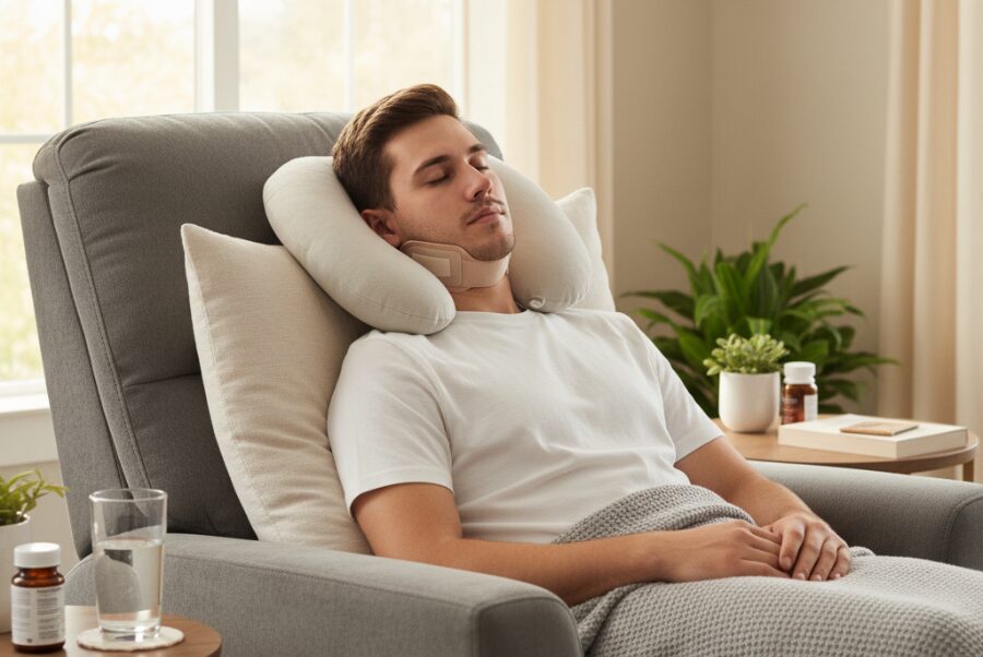 Upright sleeping position for jaw surgery recovery in Woodbridge VA