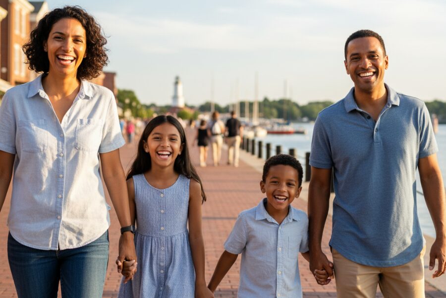 Alexandria VA family smiling with healthy bonded teeth
