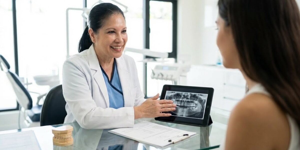 Dentist in Woodbridge VA explaining dental implant pricing to patient