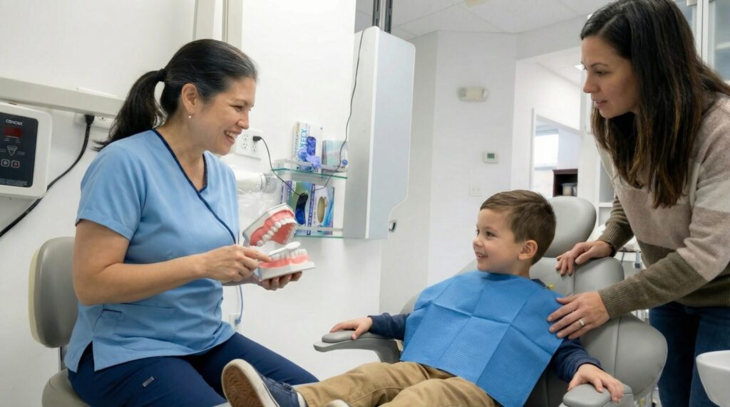 Parent and child visiting dentist for children dental checkup in Woodbridge, VA