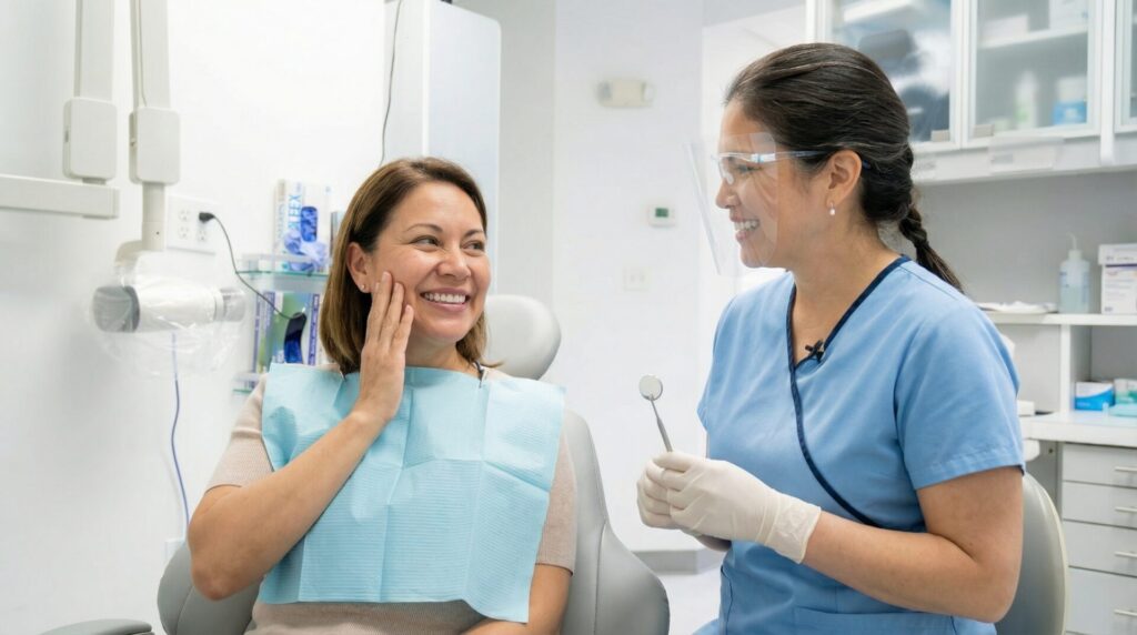 Patient smiling after root canal treatment in Alexandria VA dental office