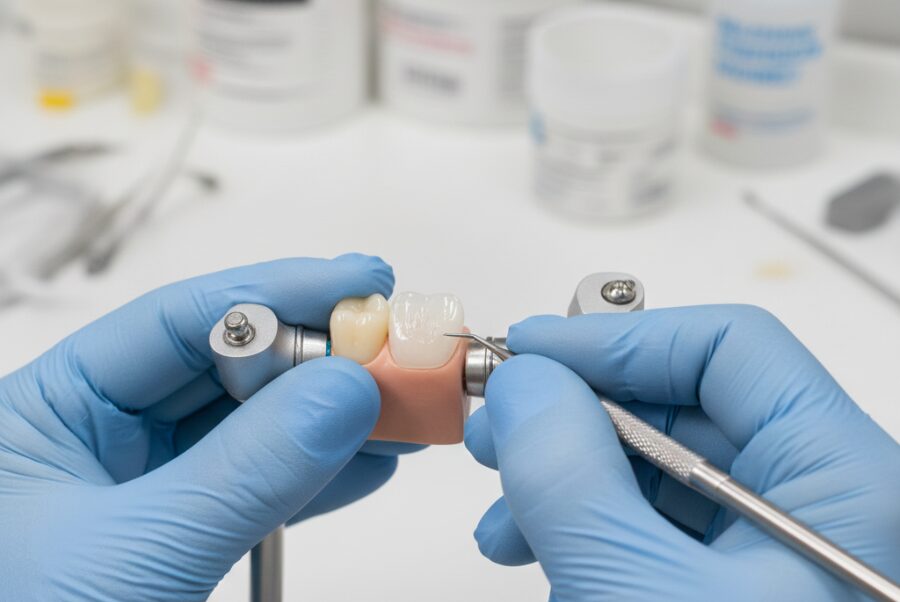 Dental professional explaining porcelain veneers inclusions in Woodbridge VA